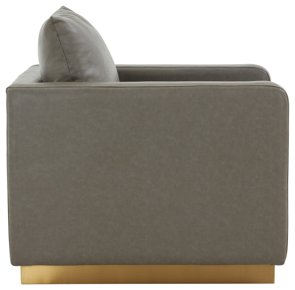 LeisureMod NS32LGR Nervo Light Grey Velvet Accent Armchair With Gold Frame