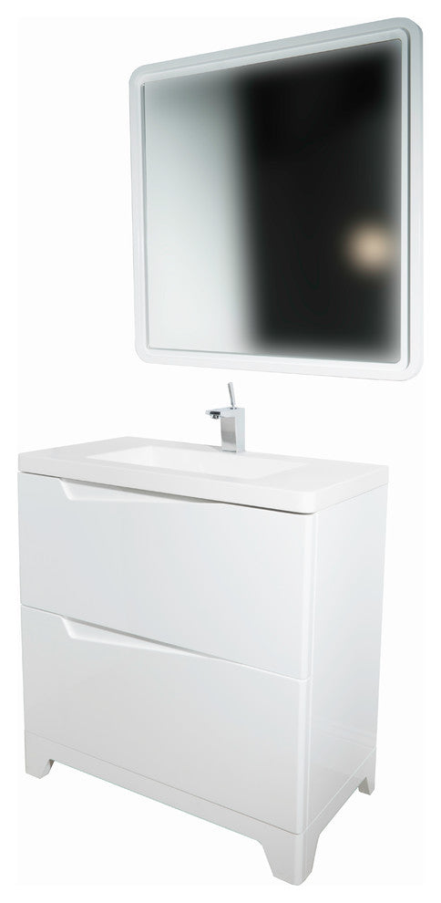 Code 2 Drawers Bathroom Vanity and Mirror, White, 24"