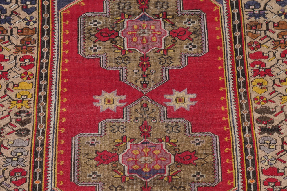 Consigned, Traditional Antique Oriental Hand-Knotted Turkish Area Rug, Red, 5x7