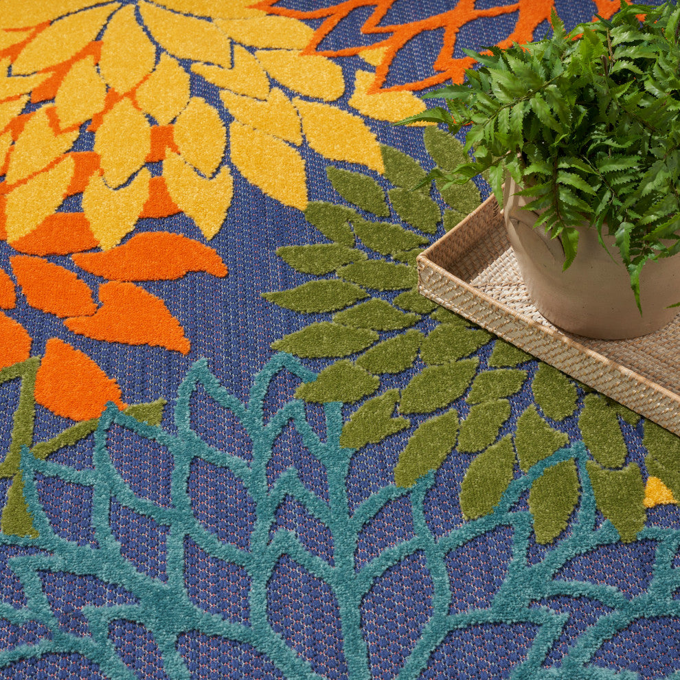 Nourison Aloha 5'3" x 7'5" Navy Multicolor Outdoor Rug