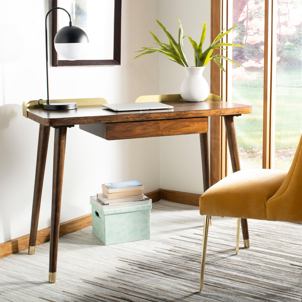 Safavieh Parker Drawer Desk, Walnut, Gold