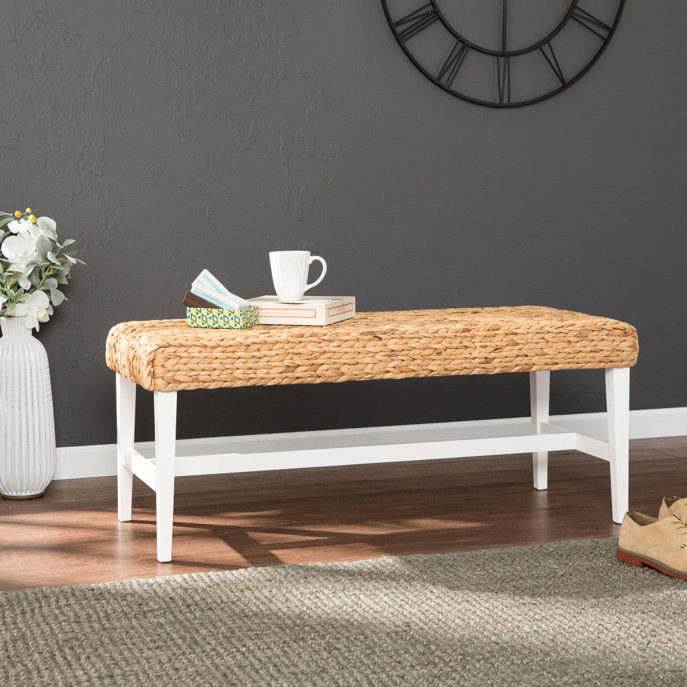 Acors White Woven Coffee Table Bench