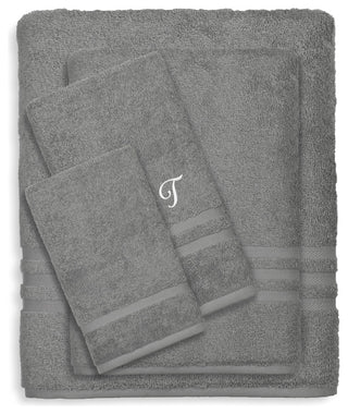 Denzi 4-Piece Towel Combination Set With Monogrammed Letter, T, Dark Grey