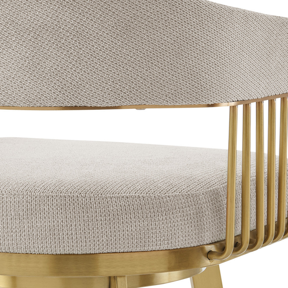 Chelsea Swivel Counter Stool, Gold Brushed Stainless Steel, Taupe Fabric, 30"