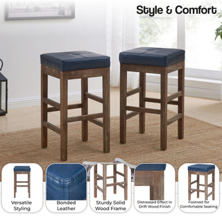 Valencia Backless Leather Counter Stool, Vintage Blue, Bonded Leather