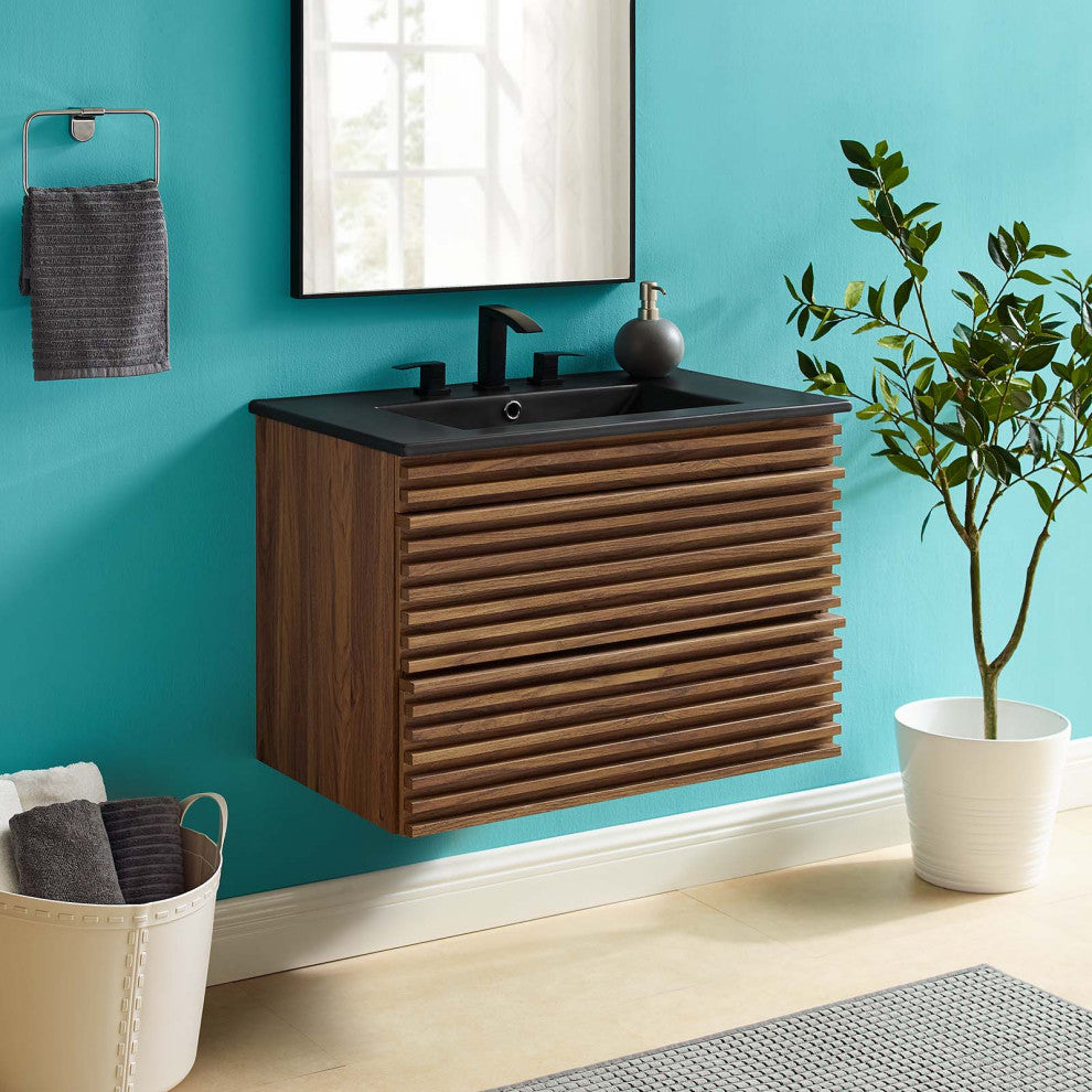 Render 30" Wall-Mount Bathroom Vanity - Walnut Black