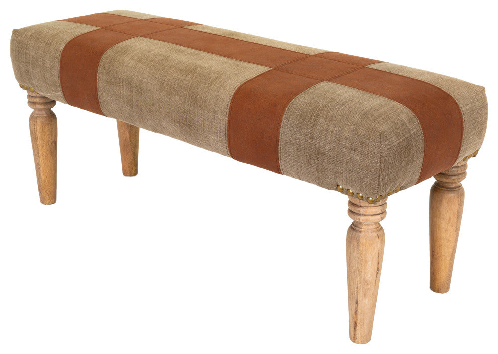 Surya Sacsha Brown Upholstered Bench 19"H X 47"W X 16"D