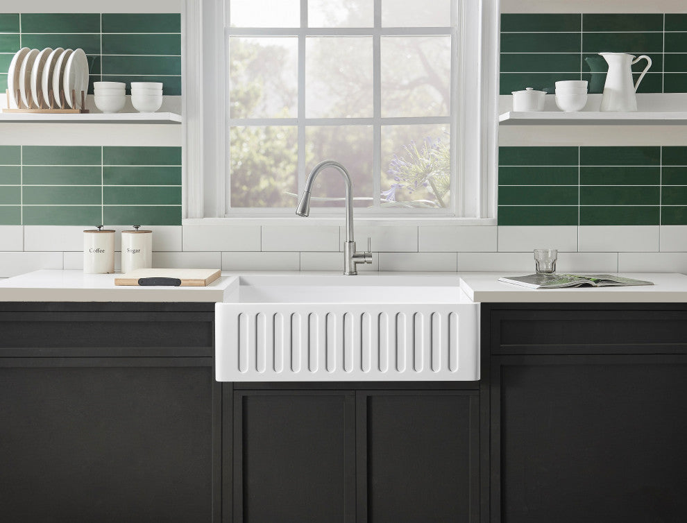 Single Bowl Solid Surface Reversible Kitchen Sink, 33"
