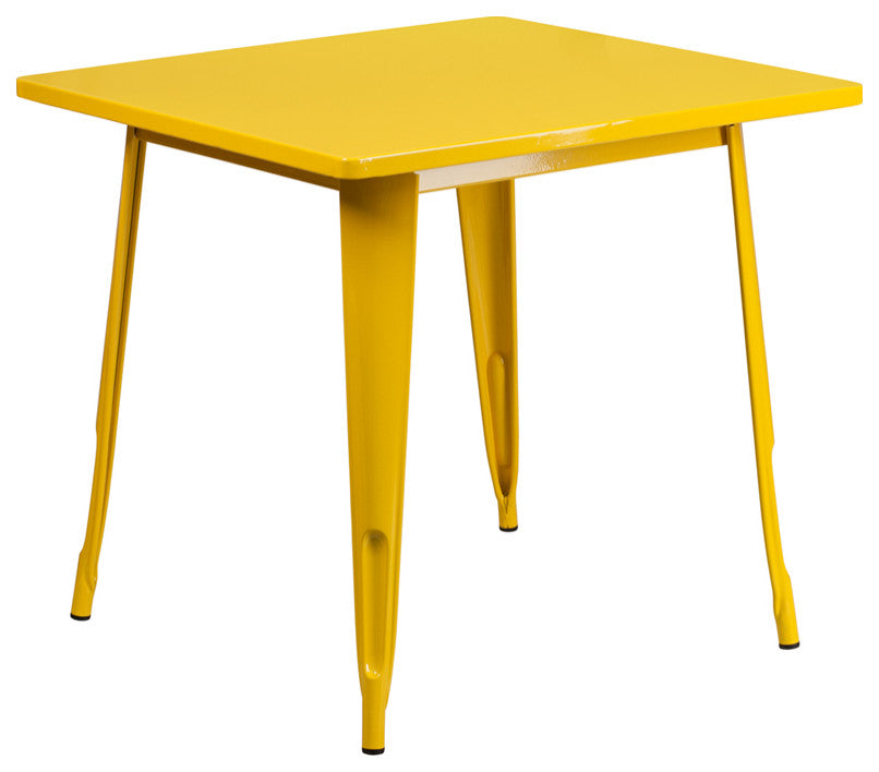 Commercial Grade 31.5" Square Yellow Metal Indoor-Outdoor Table