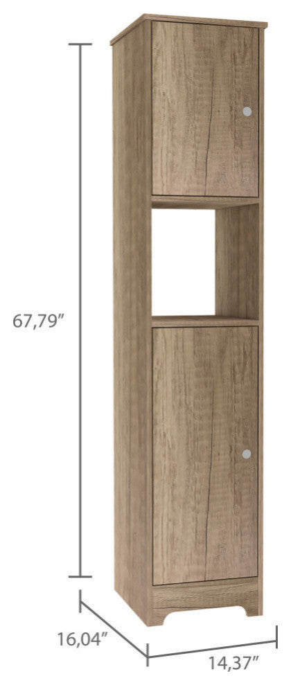 Charlotte Linen Cabinet with 2 Single Door Cabinets and Open Shelf, Light Oak