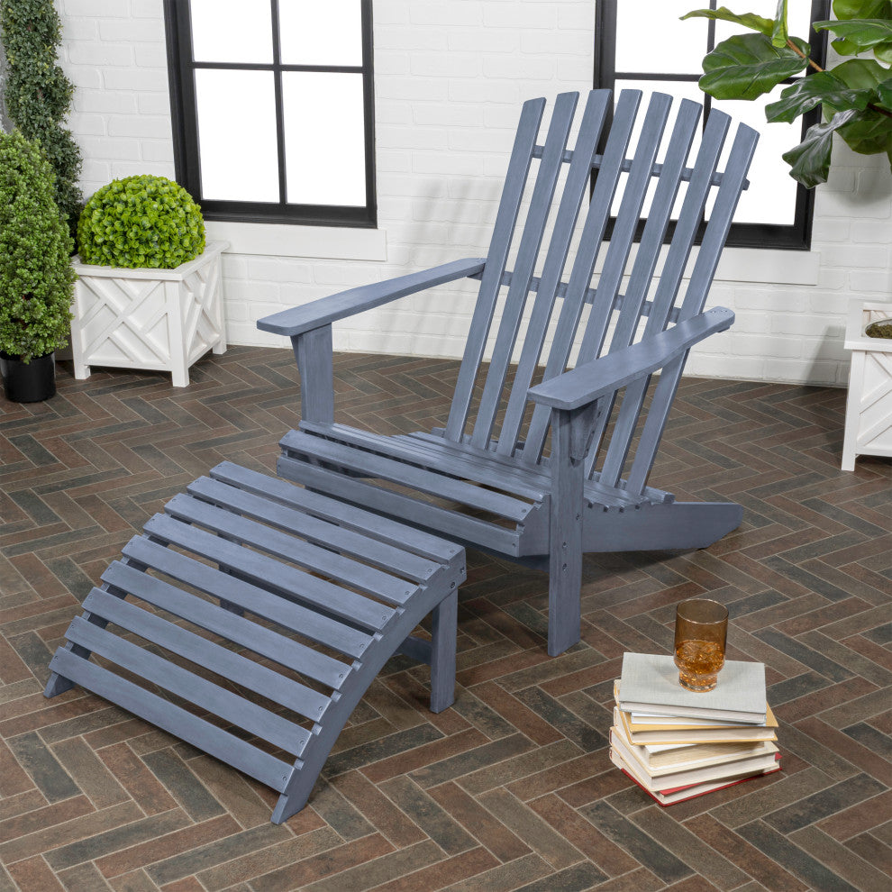 2-Piece Traditional Rustic Acacia Wood Adirondack Chair With Detachable Ottoman