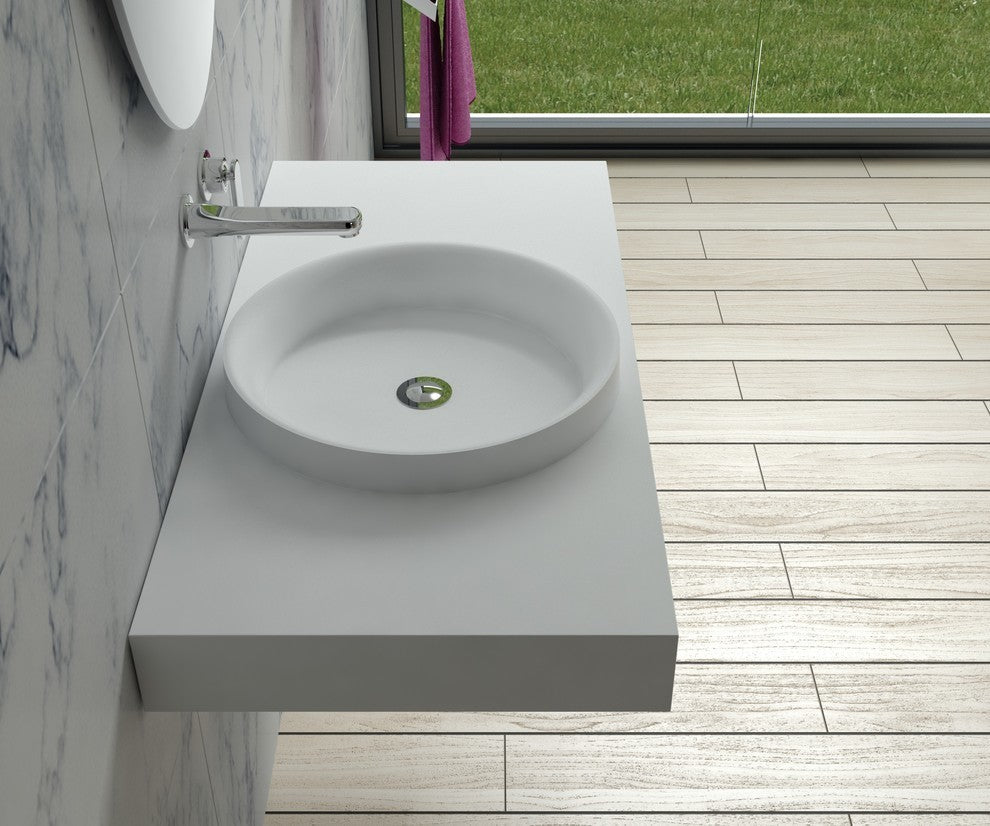ADM Circular Wall Mounted Sink, White, 39", Glossy White