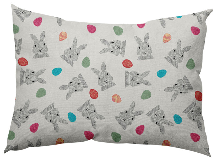Bunnies and Eggs Easter Decorative Lumbar Pillow, Whisper White, 14x20"