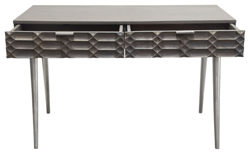 Petra 2-Drawer Writing Desk, Smoke Gray Finish