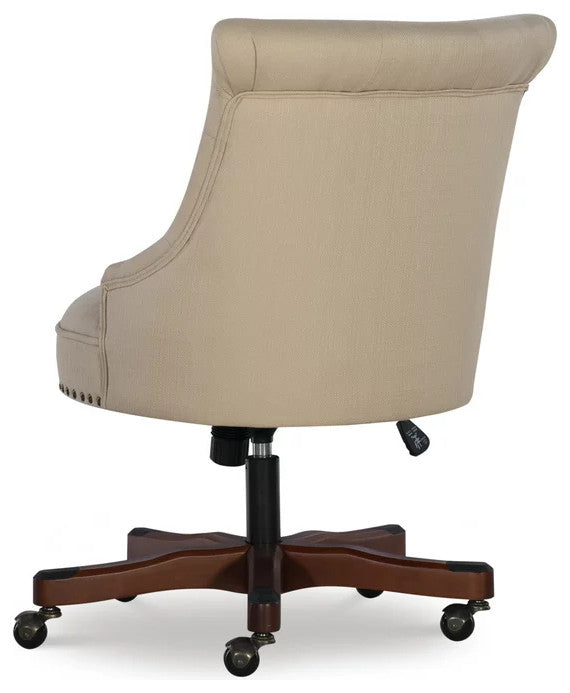 Classic Office Chair, Swivel Design & Diamond Button Tufted Back, Beige Rice