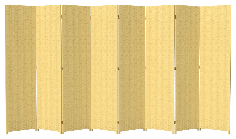 6' Tall Woven Fiber Room Divider, 8 Panel, Dark Beige