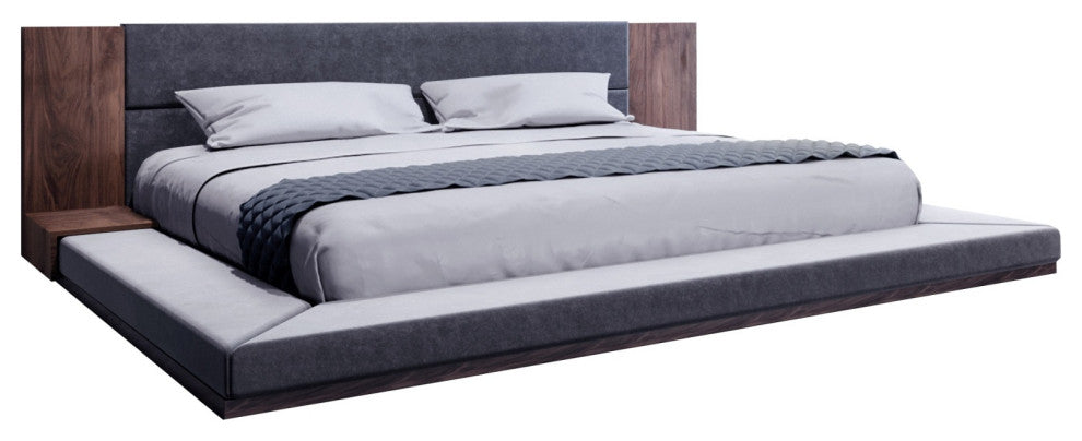 Nova Domus Jagger Dark Gray and Walnut Bed, Walnut/Charcoal, Queen