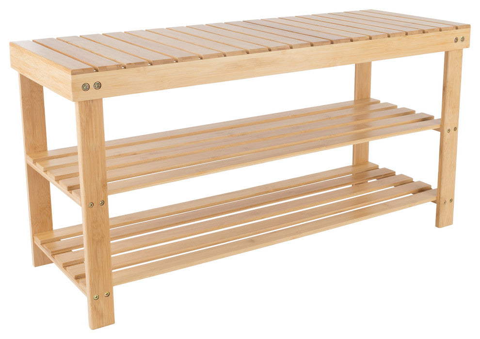 2 Tier Bamboo Shoe Rack Bench Storage Organizer by Lavish Home