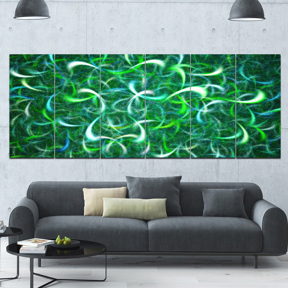 Dark Green Watercolor Fractal Art, Abstract Art on Canvas, 70"x28", 6 Panels