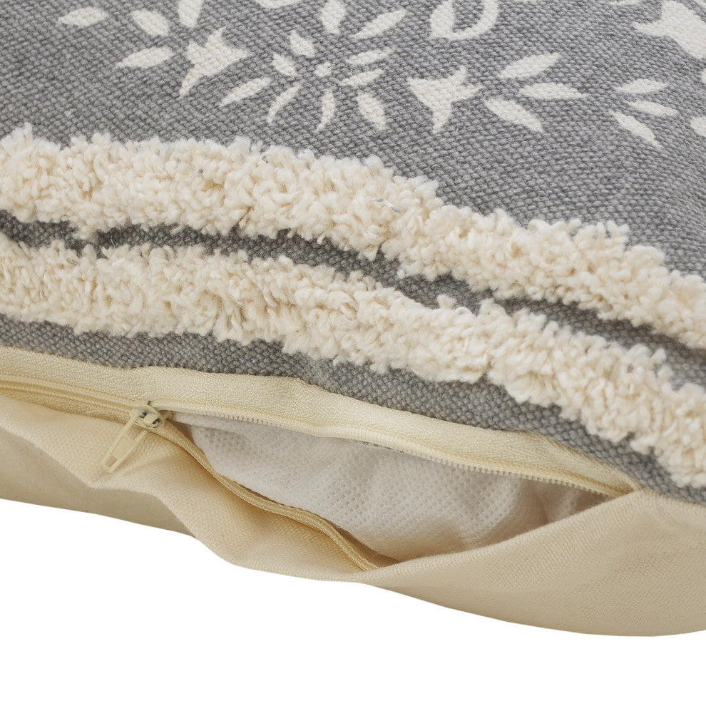 Casual Mandala Medallion Lumbar Pillow with Tufted Border
