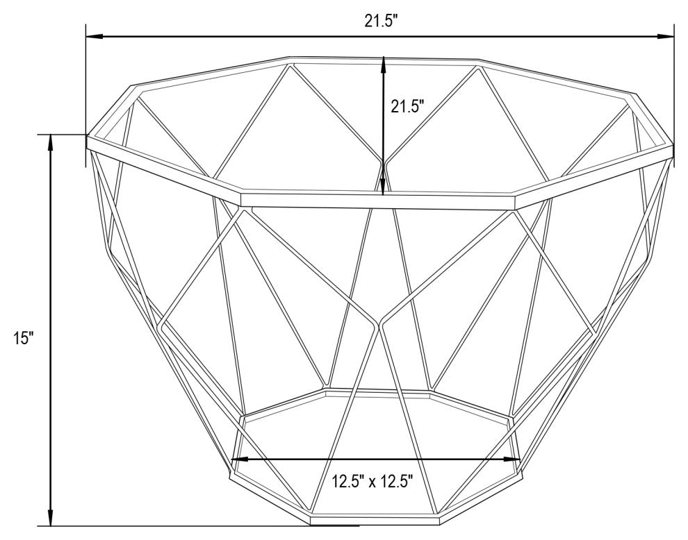 LeisureMod Malibu Modern Geometric Glass Top Coffee Table, Gold
