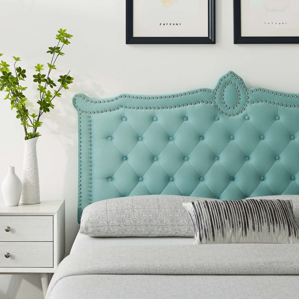 Louisa Tufted Performance Velvet Twin Headboard, Mint
