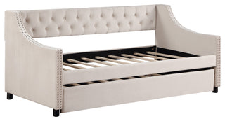 Gewnee Twin Size Upholstered Daybed with Trundle,Beige