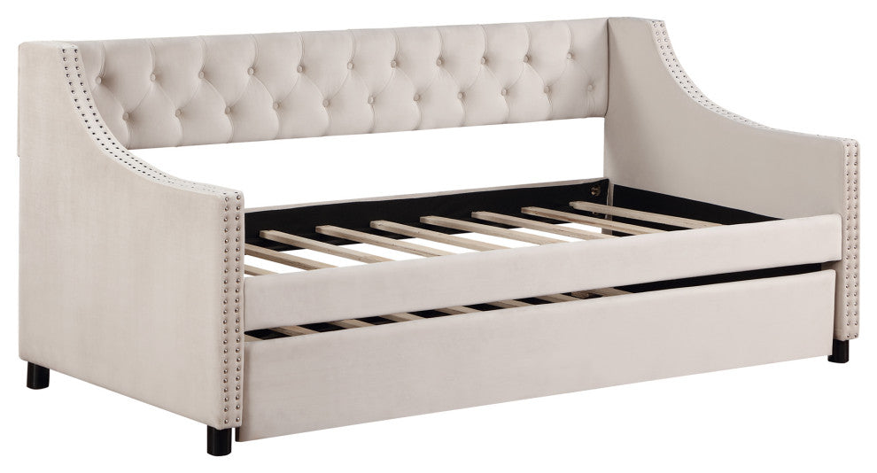 Gewnee Twin Size Upholstered Daybed with Trundle,Beige