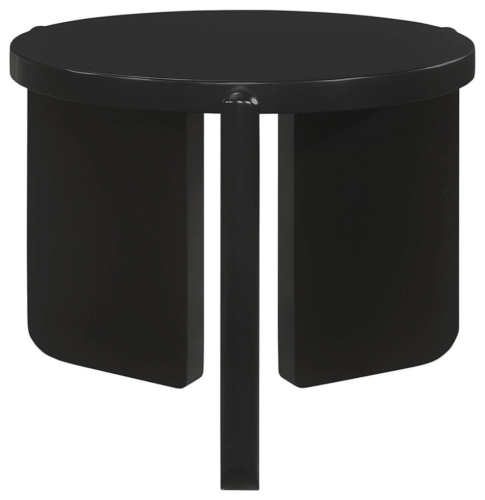 Round Top Solid Wood End Table, Black