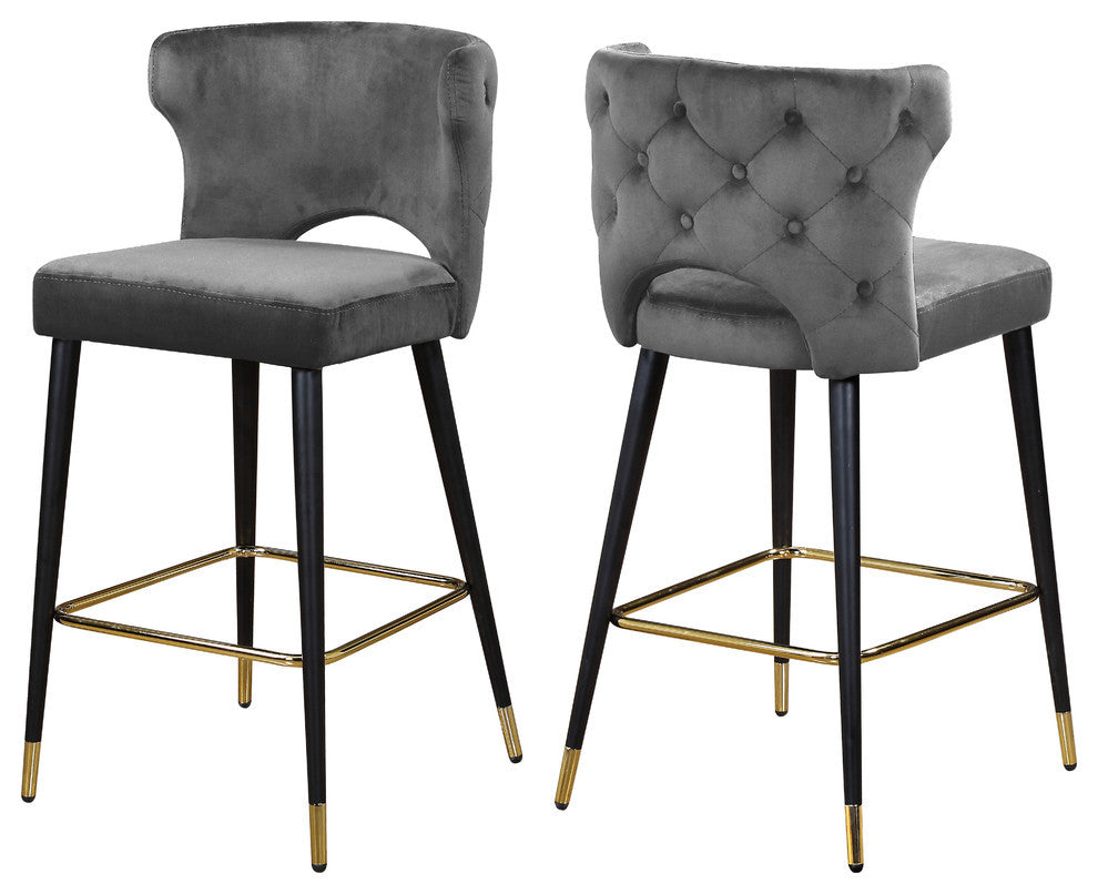 Kelly Velvet Stool (Set of 2), Gray