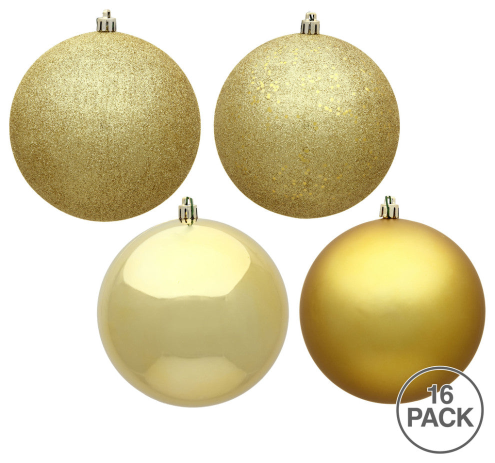 Vickerman N590808 3" Gold 4-Finish Ball Ornament Assortment, 16 per Box