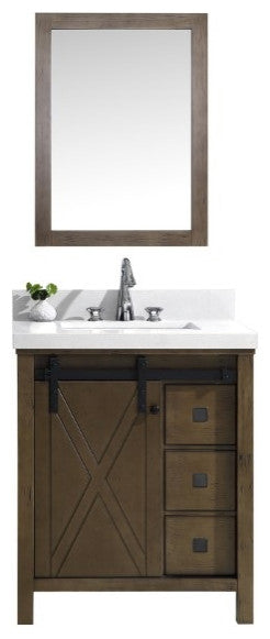 Marsyas Veluti 30 Brown SG Vanity,Quartz Top, Square Sink, 28 Mirror, Faucet