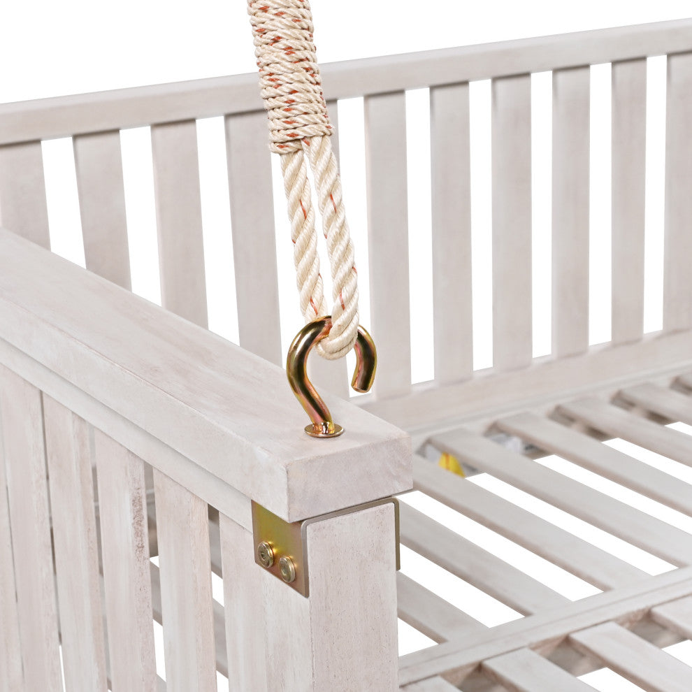 GDF Studio Acacia Wood Twin Size Garden Porch Swing Bed, White