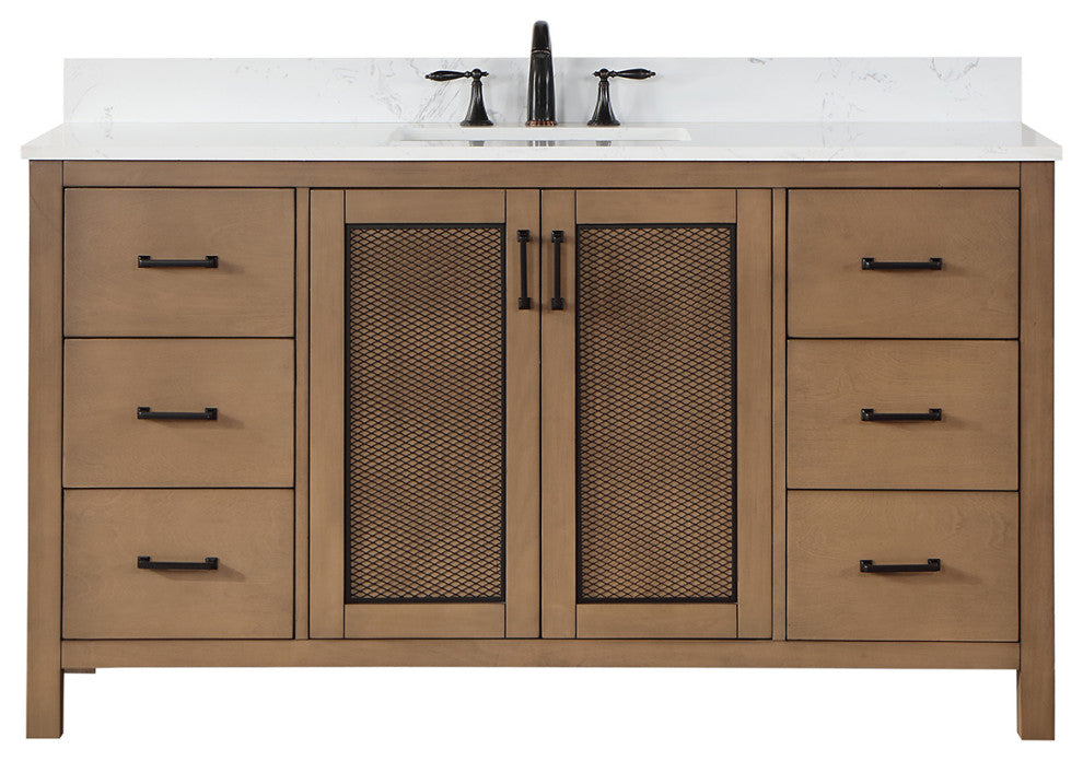 Hadiya Brown Pine Bathroom Vanity Set, 60s", Without Mirror