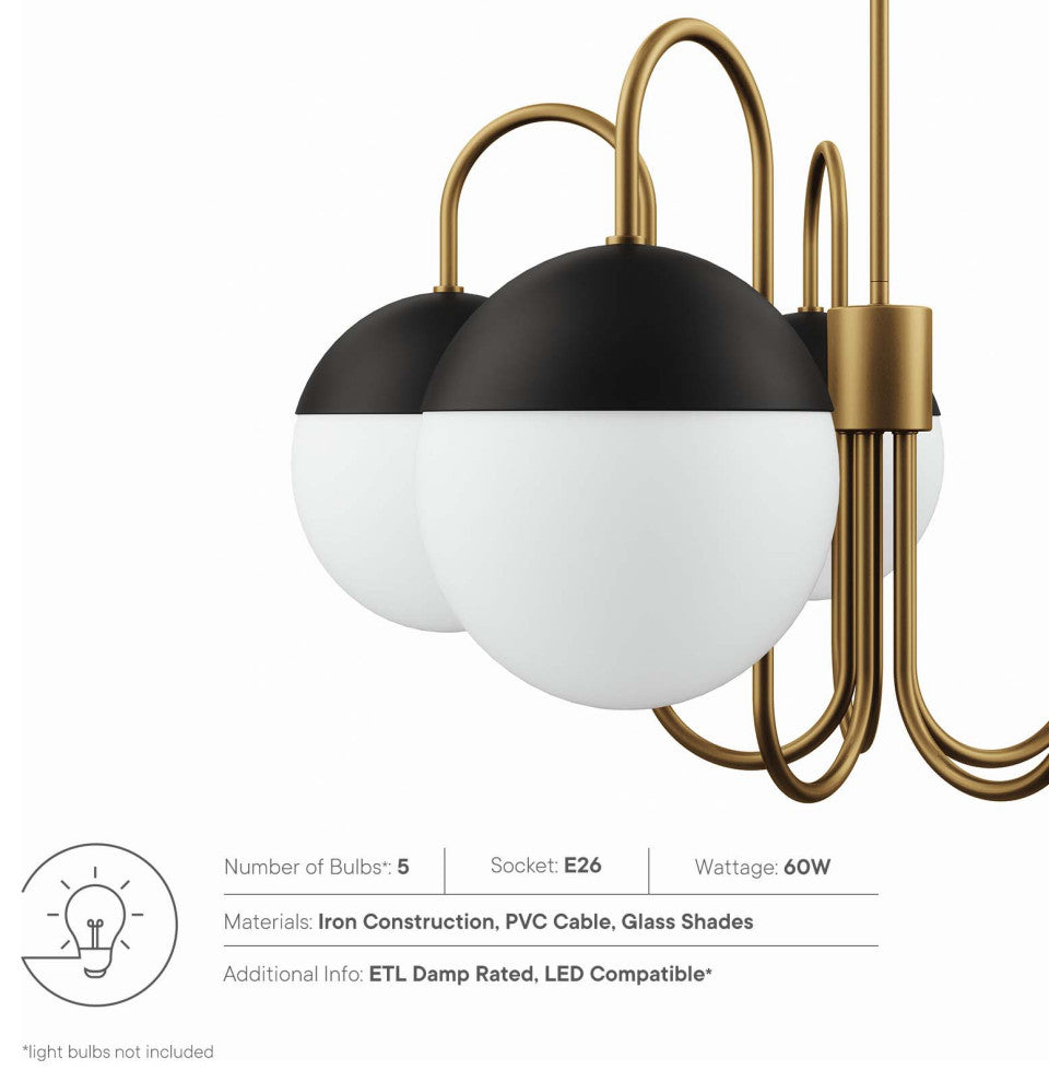 Stellar 5-Light Chandelier, Opal Satin Brass
