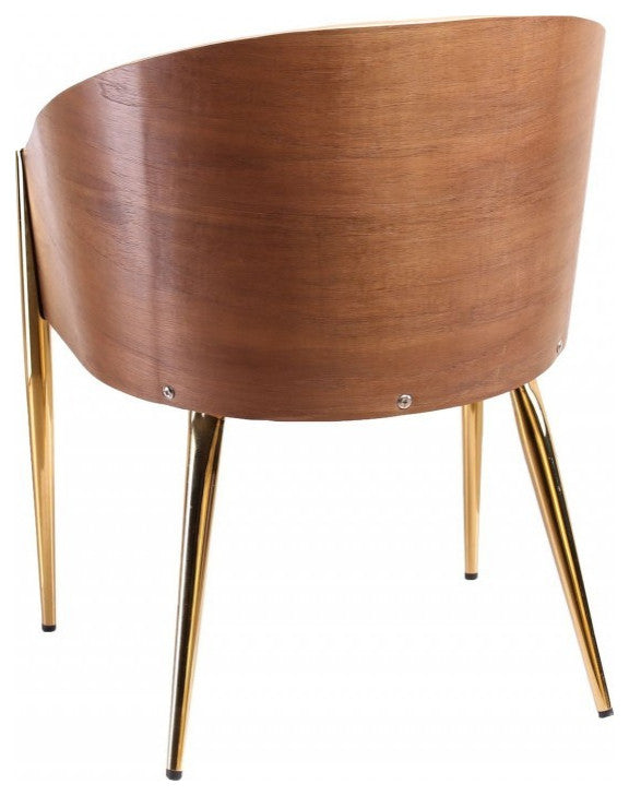 28" Modern Walnut Black and Gold Stylish Faux Leather Accent Chair