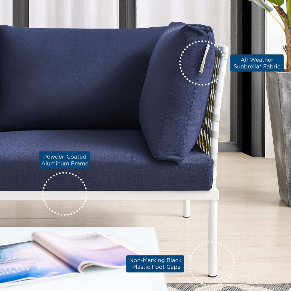 Lounge Loveseat Sofa, Sunbrella, Aluminum, Metal, Blue Navy, Modern, Outdoor