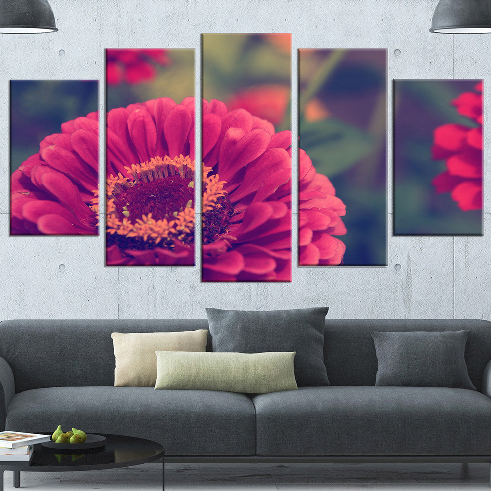 Vintage Photo of Cute Red Flowers, Large Floral Canvas Print, 60"x32", 5 Panels