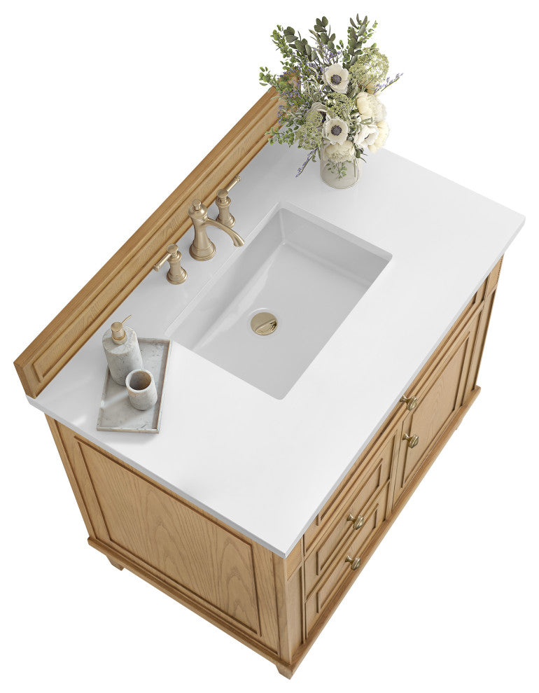 Lorelai 36" Single Vanity, Light Natural Oak, 3 CM White Zeus Top