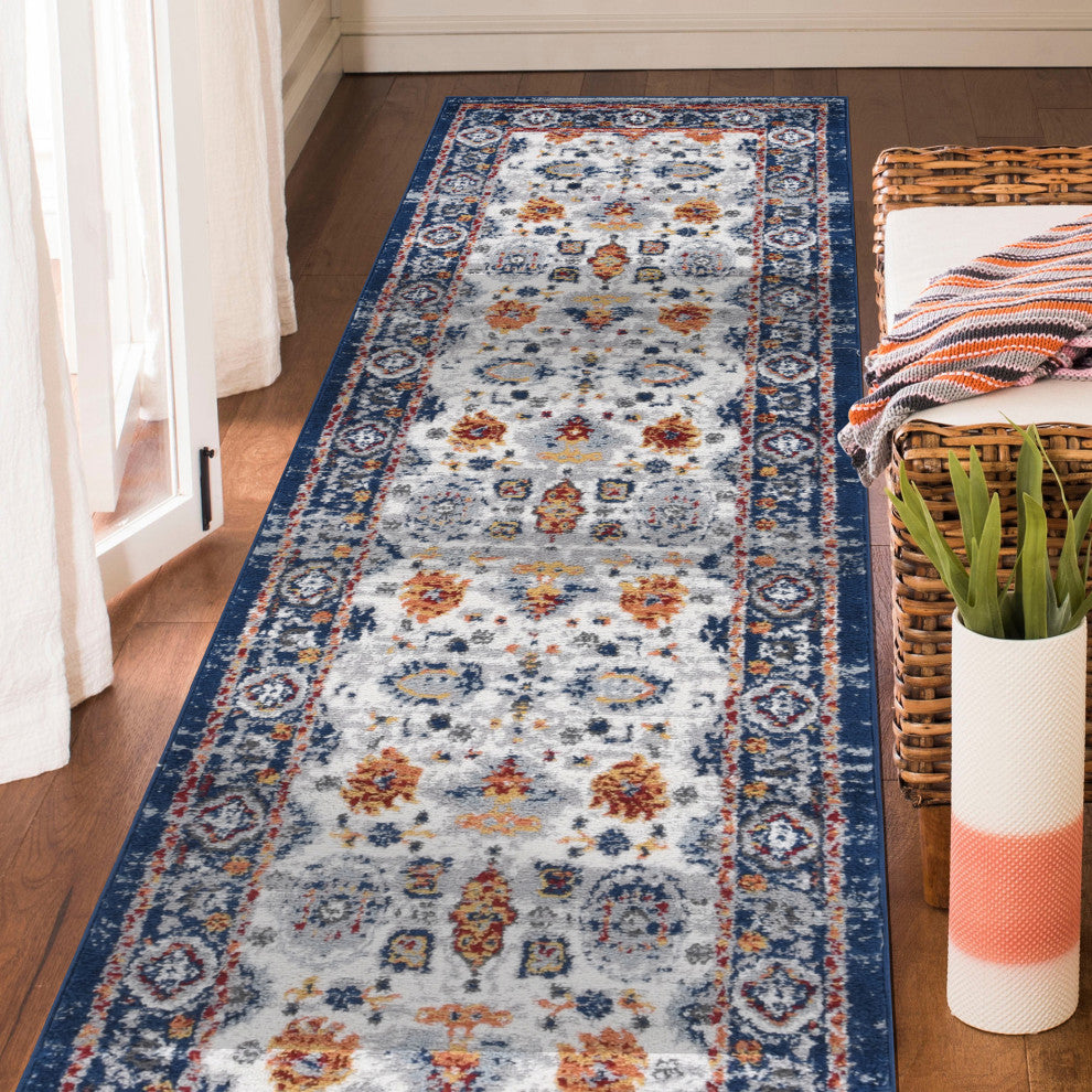 Alexandria Xyryl Power-Loomed Polypropylene Area Rug, Blue, 2' X 6'