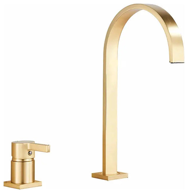 Brushed Gold Solid Brass Deck Mounted Bathroom Sink Faucet
