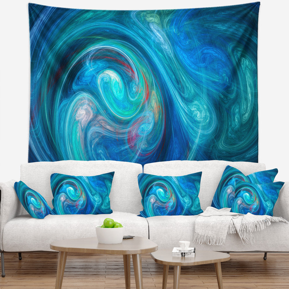Dark Blue Fractal Abstract Texture Abstract Wall Tapestry, 92"x78"