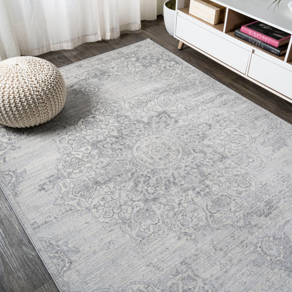 Modern Persian Vintage Moroccan Medallion Area Rug, Light Gray, 3x5
