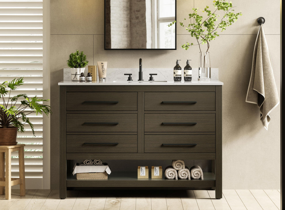 Home Living 48" Single Bathroom Vanity, Mocha Brown With Backsplash