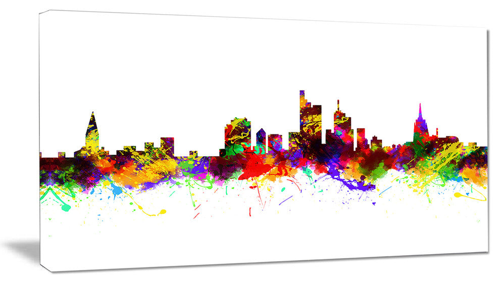 "Frankfurt, Germany" Skyline Cityscape Painting Wall Art, 32"x16"