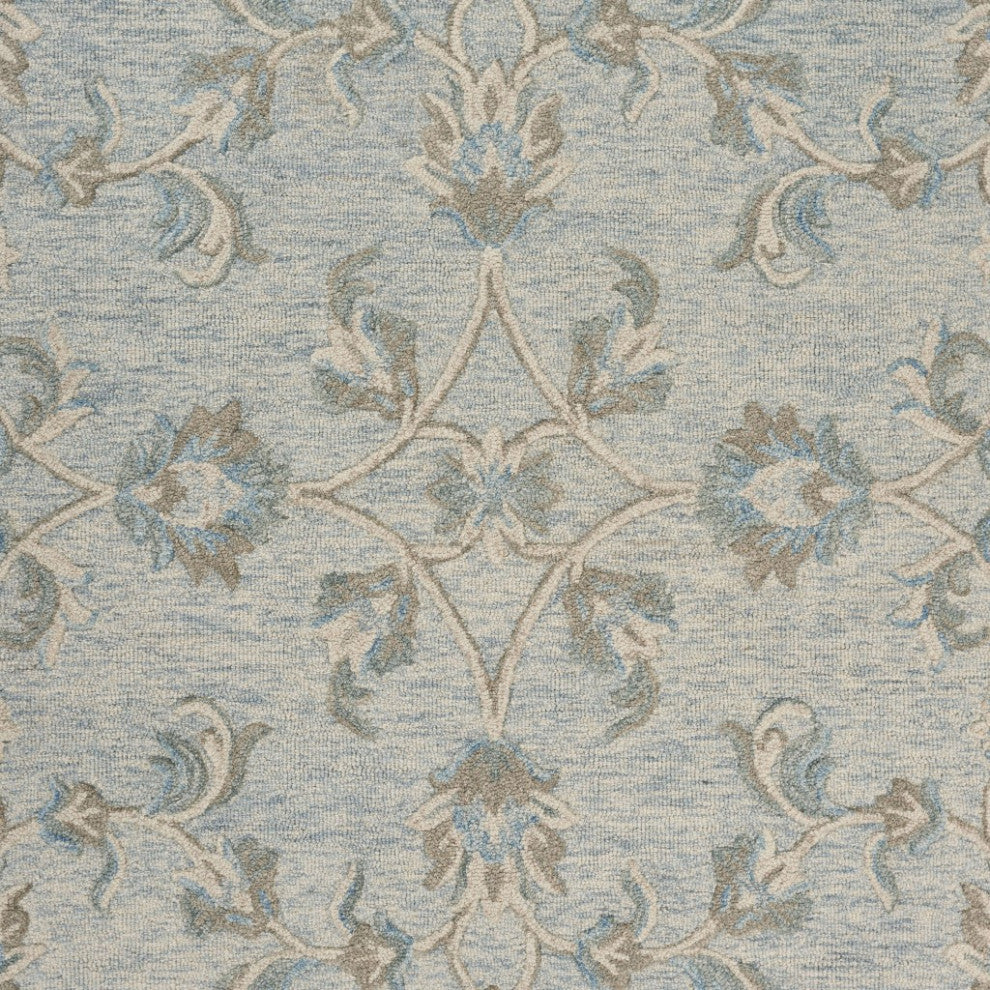 5" x 7" Blue and Cream Filigree Area Rug