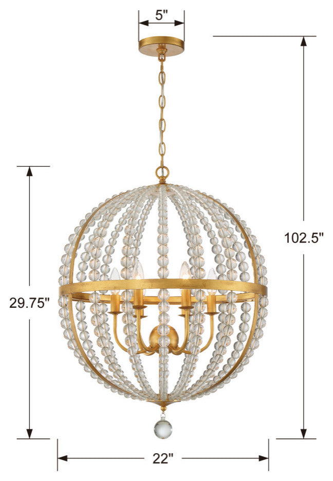 Crystorama ROX-A9006-GA, 6-Light Chandelier, Antique Gold