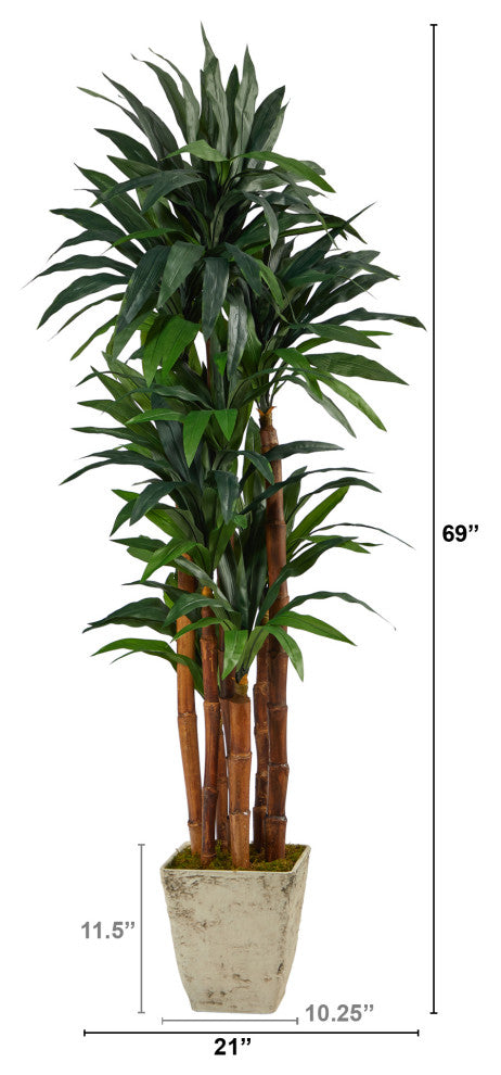 69" Dracaena Artificial Tree, Country White Planter