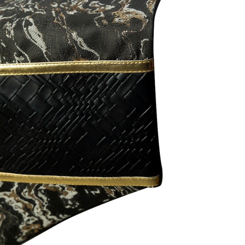 Table Runner Black Faux Leather Jacquard, Tassles Marble - Leather Runway
