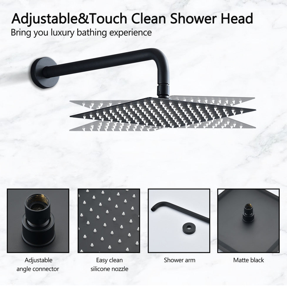 10" wall-mounted rain shower head set, Matte Black